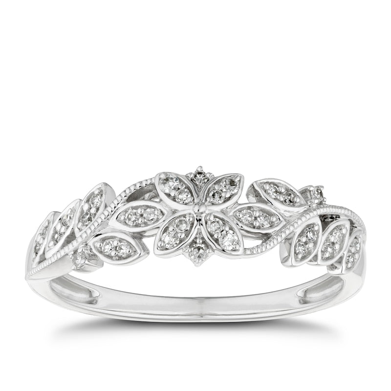 9ct White Gold Fancy 0.10ct Diamond Ring