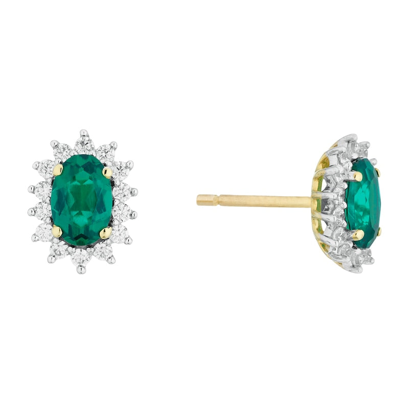 9ct Yellow Gold Created Emerald And Cubic Zirconia Earrings