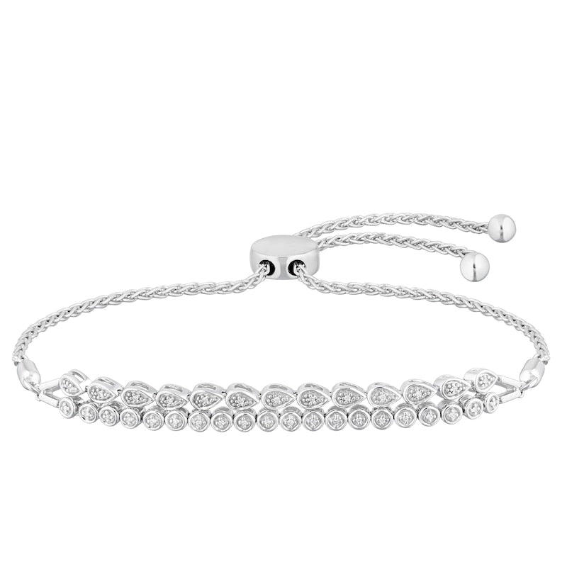 Sterling Silver 7" Double Row Diamond Bolo Bracelet