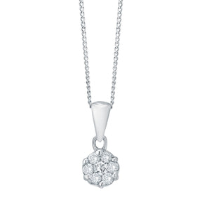 9ct White Gold 0.25ct Total Diamond Cluster Pendant