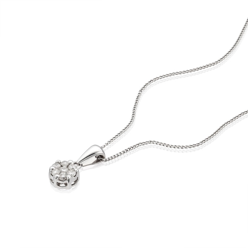 9ct White Gold 0.25ct Total Diamond Cluster Pendant