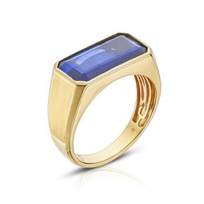 9ct Yellow Gold Men's Created Sapphire Oblong Signet Ring
