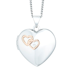 Sterling Silver & 9ct Rose Gold 18" Diamond Heart Locket