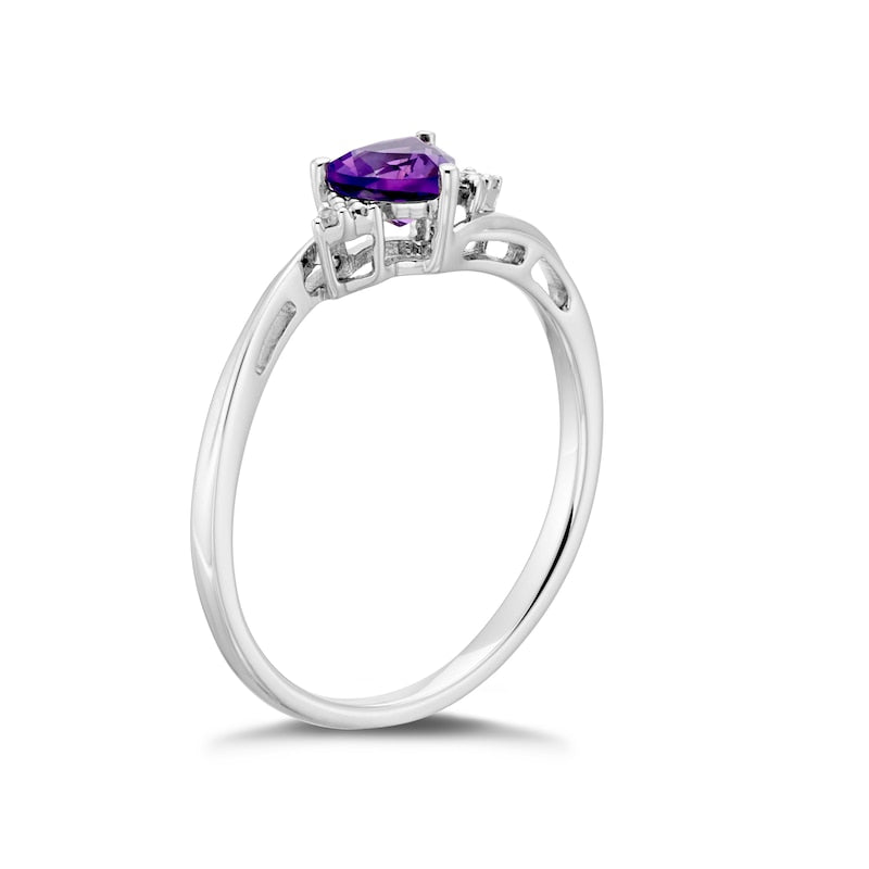 9ct White Gold Trillion Cut Amethyst & Diamond Ring