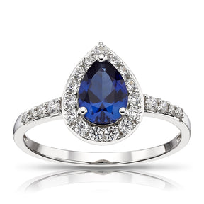 9ct White Gold Created Sapphire & CZ Pear Cluster Ring