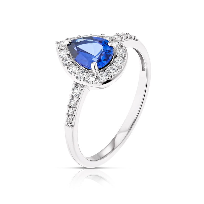 9ct White Gold Created Sapphire & CZ Pear Cluster Ring