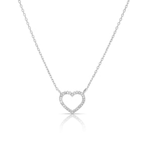 9ct White Gold & Diamond Heart Open Necklace