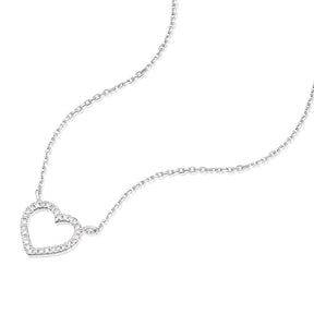 9ct White Gold & Diamond Heart Open Necklace