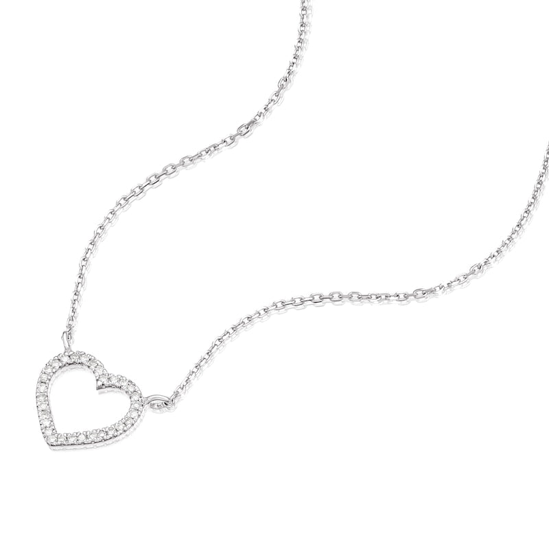 9ct White Gold & Diamond Heart Open Necklace
