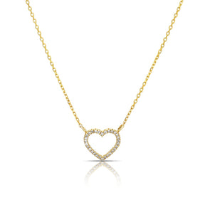 9ct Yellow Gold & Diamond Open Heart Necklace