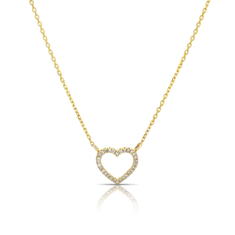 9ct Yellow Gold & Diamond Open Heart Necklace