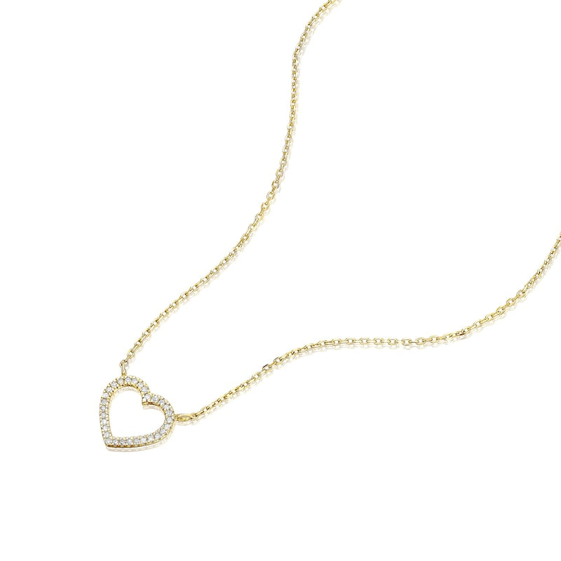 9ct Yellow Gold & Diamond Open Heart Necklace
