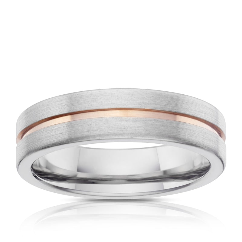 Titanium & Rose Gold Plated Matte Groove Band
