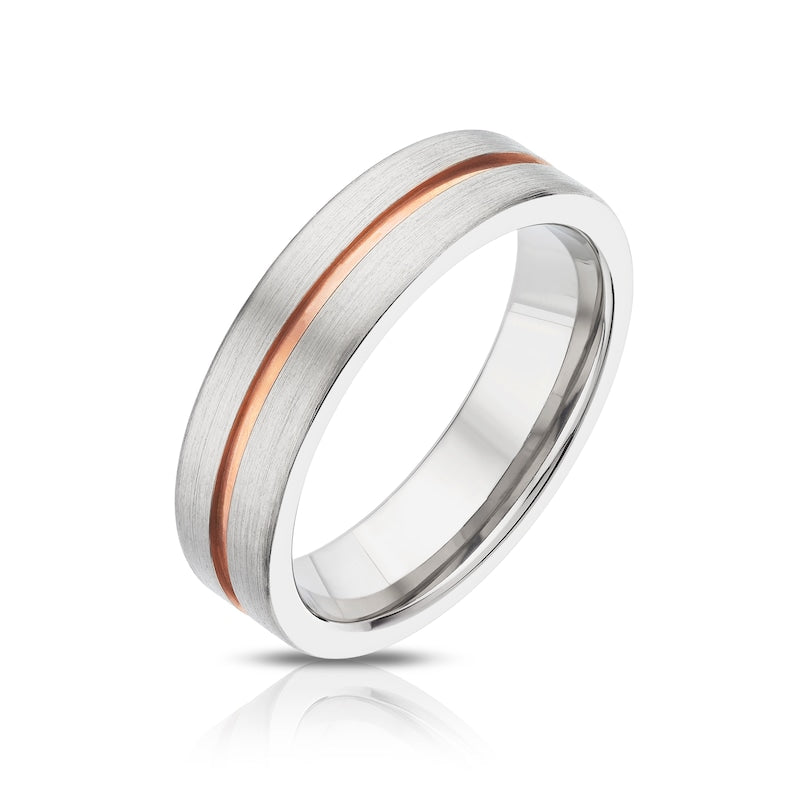 Titanium & Rose Gold Plated Matte Groove Band