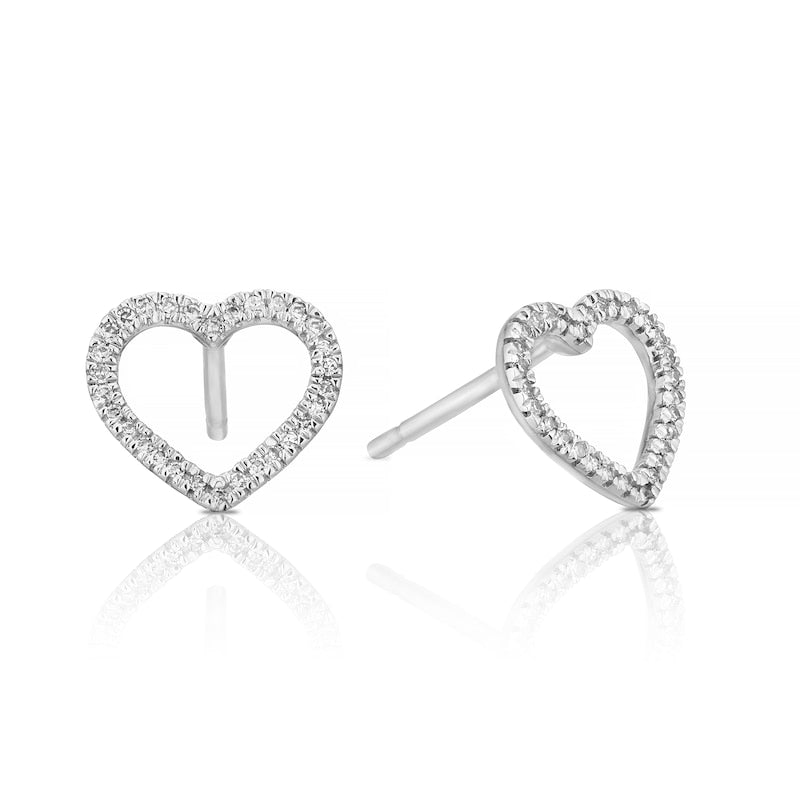 9ct White Gold & Diamond Total Heart Stud Earrings