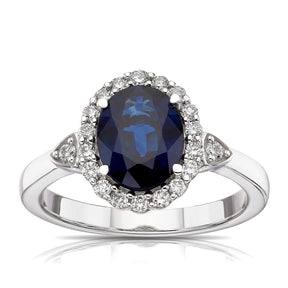 18ct White Gold Sapphire & 0.25ct Diamond Halo Ring