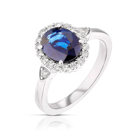 18ct White Gold Sapphire & 0.25ct Diamond Halo Ring