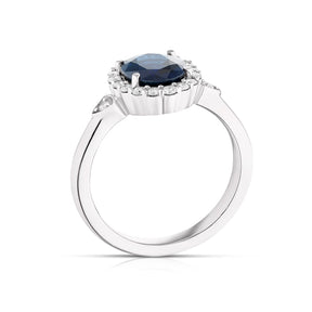 18ct White Gold Sapphire & 0.25ct Diamond Halo Ring