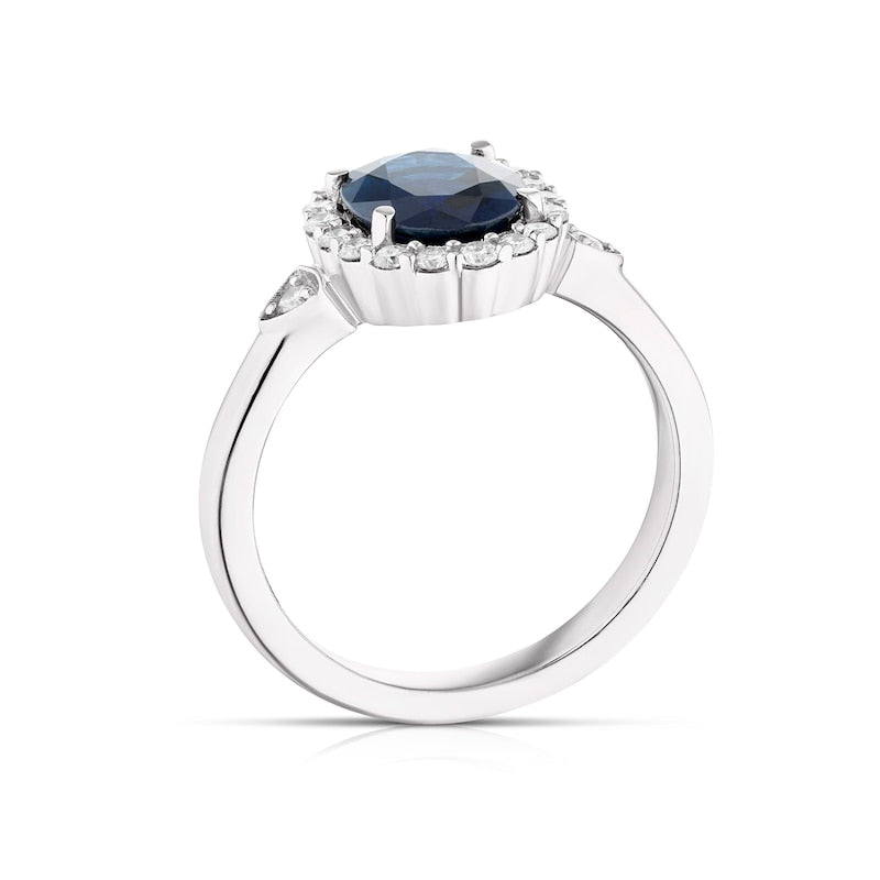 18ct White Gold Sapphire & 0.25ct Diamond Halo Ring
