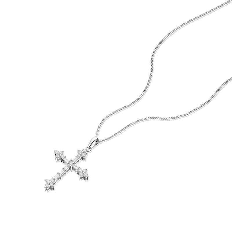 9ct White Gold 0.30ct Total Diamond Cross Pendant