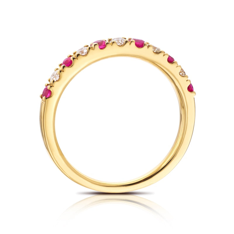 18ct Yellow Gold Ruby & 0.20ct Diamond Eternity Ring