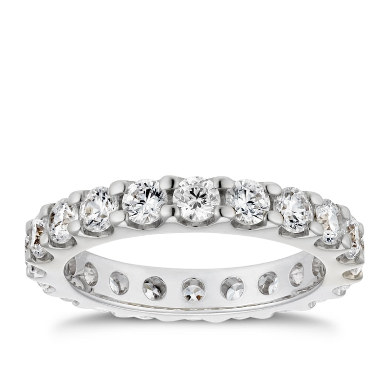 Platinum Full Round Cut & Claw Set Eternity 2ct Diamond Ring