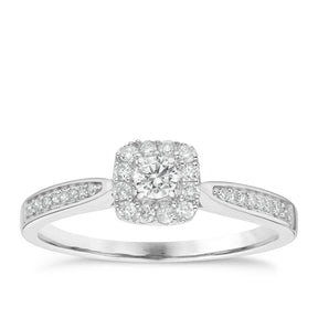 Engagement Ring 9ct White Gold Cushion Halo 0.25ct Diamond Ring