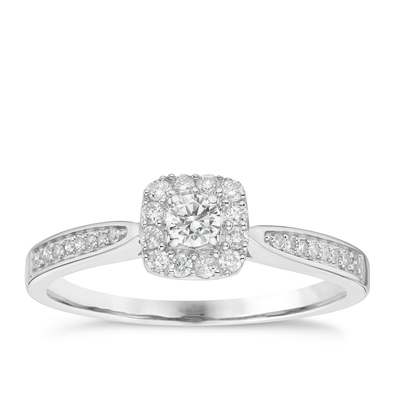 Engagement Ring 9ct White Gold Cushion Halo 0.25ct Diamond Ring
