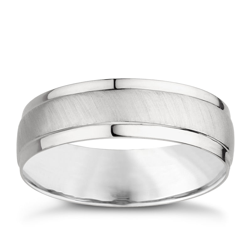 9ct White Gold 6mm Matte & Polished Ring