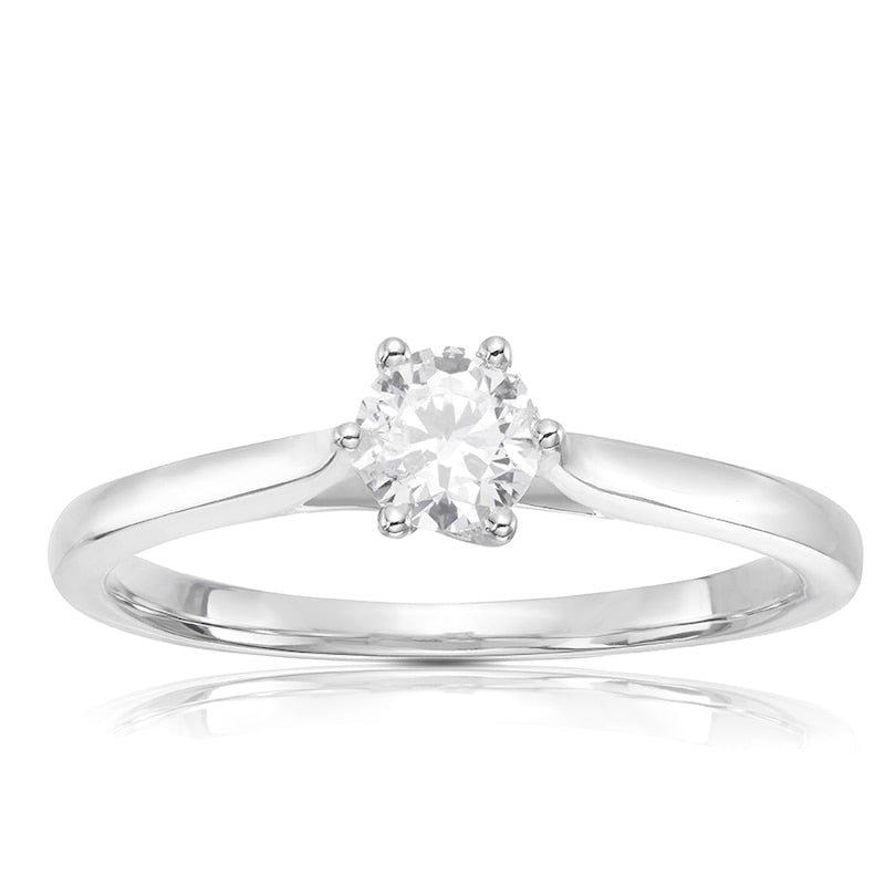 Engagement Ring 18ct White Gold Six Claw Solitaire 0.33ct Diamond Ring