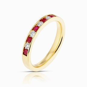 18ct Yellow Gold Ruby & 0.15ct Diamond Eternity Ring