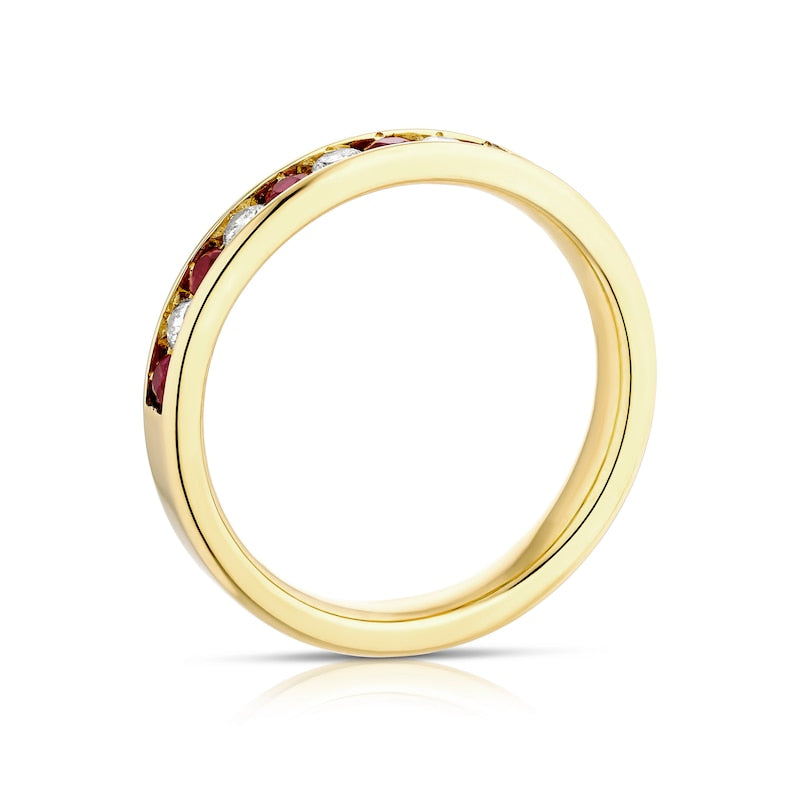 18ct Yellow Gold Ruby & 0.15ct Diamond Eternity Ring