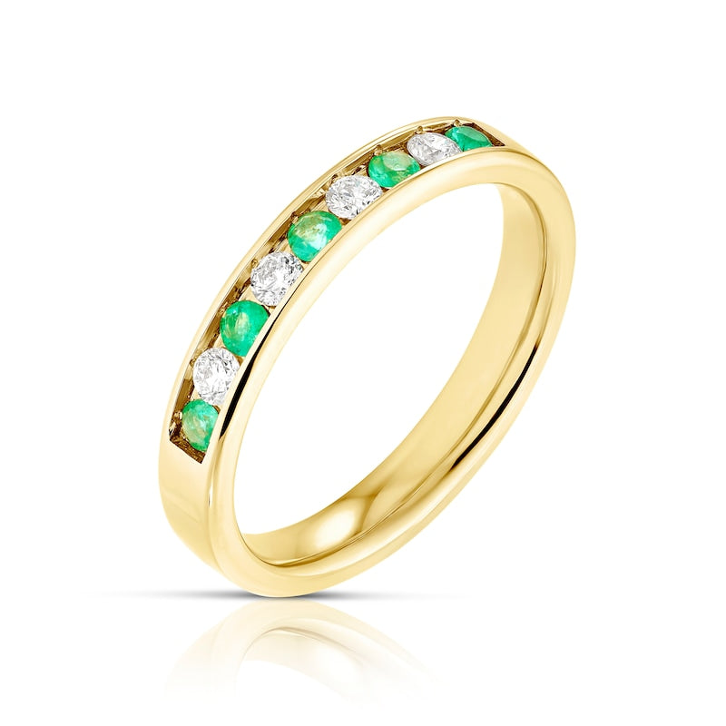 18ct Yellow Gold Emerald & 0.15ct Diamond Eternity Ring