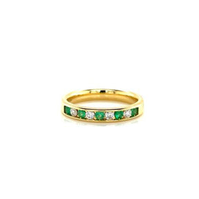 18ct Yellow Gold Emerald & 0.15ct Diamond Eternity Ring