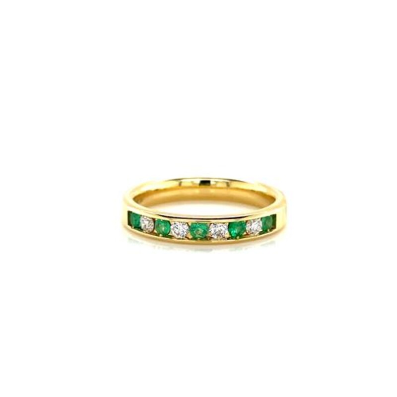 18ct Yellow Gold Emerald & 0.15ct Diamond Eternity Ring