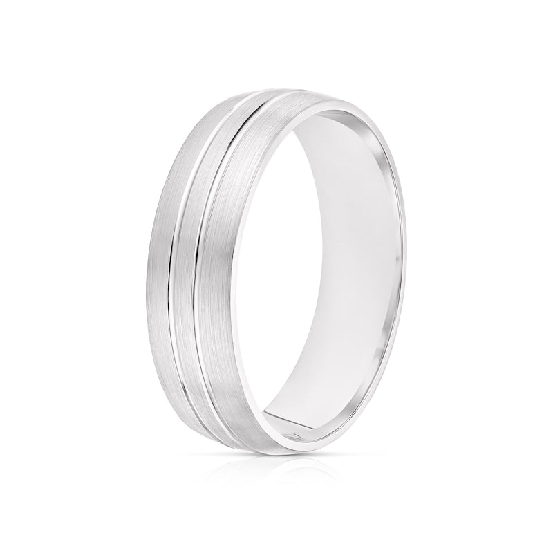 9ct White Gold 6mm Patterned Court Wedding Ring