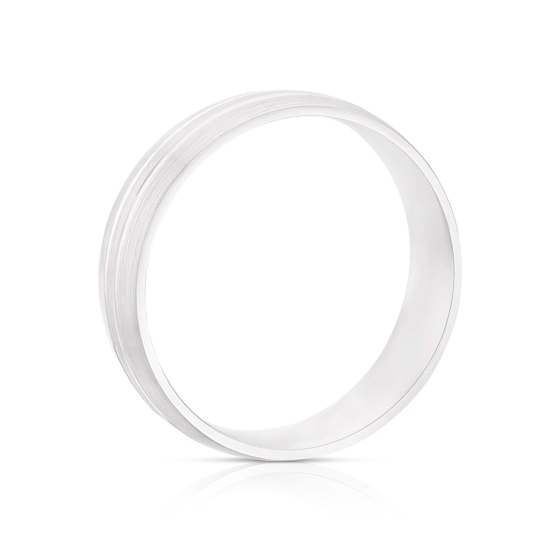 9ct White Gold 6mm Patterned Court Wedding Ring