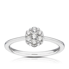 Engagement Ring 9ct White Gold Round Flower Cluster 0.25ct Diamond Ring