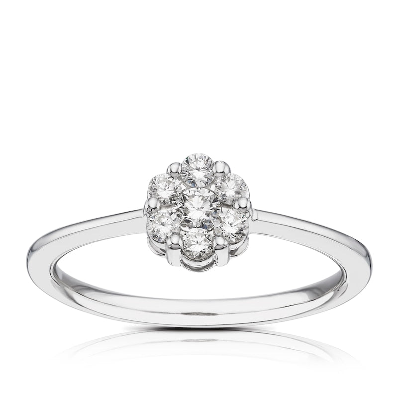 Engagement Ring 9ct White Gold Round Flower Cluster 0.25ct Diamond Ring