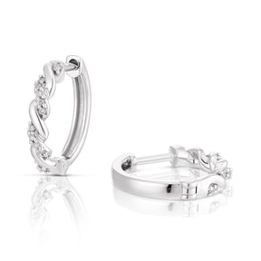 9ct White Gold Diamond Twist Hoop Earrings