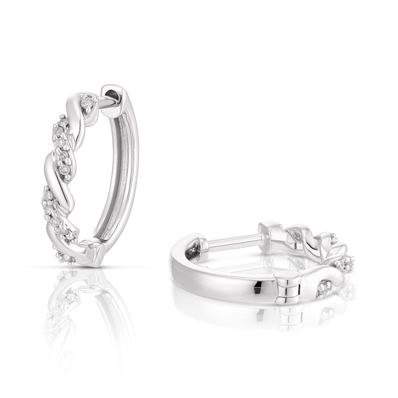 9ct White Gold Diamond Twist Hoop Earrings