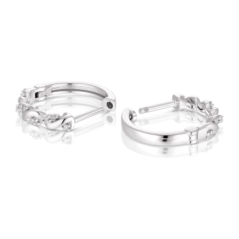 9ct White Gold Diamond Twist Hoop Earrings