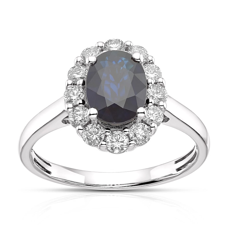 18ct White Gold Sapphire 0.50ct Diamond Halo Ring