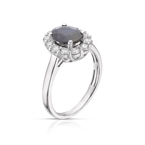 18ct White Gold Sapphire 0.50ct Diamond Halo Ring