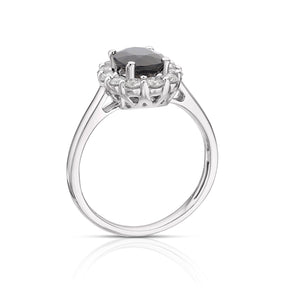 18ct White Gold Sapphire 0.50ct Diamond Halo Ring