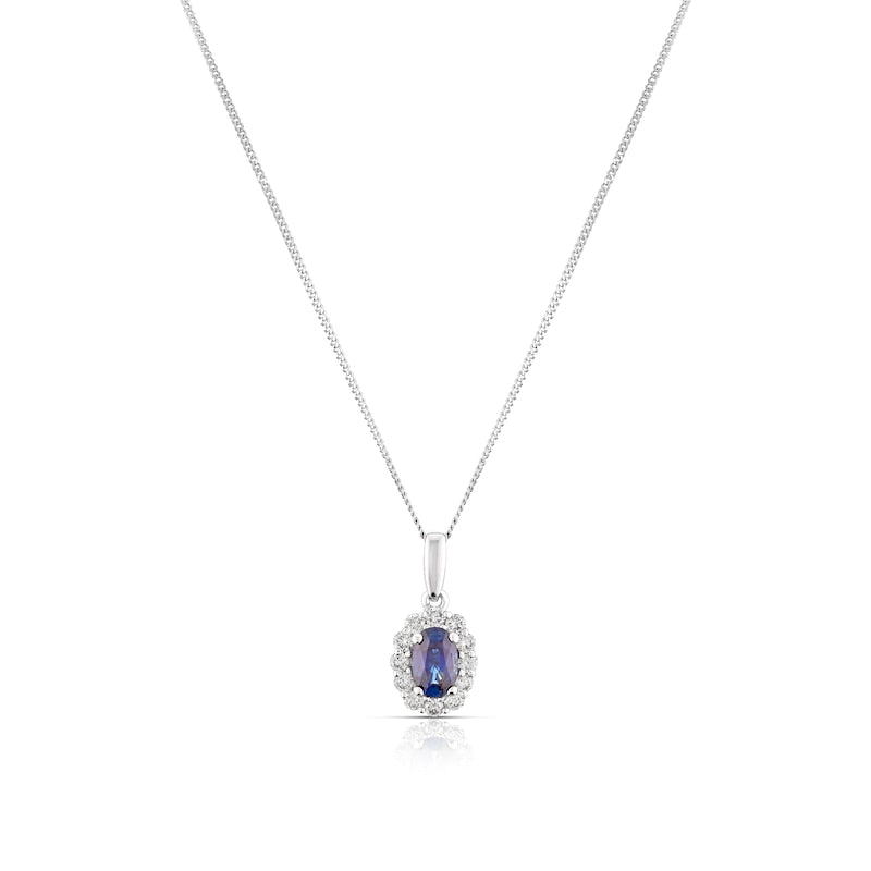 18ct White Gold Sapphire 0.25ct Diamond Cluster Pendant