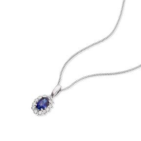 18ct White Gold Sapphire 0.25ct Diamond Cluster Pendant