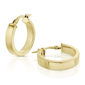 9ct Yellow Gold 15mm Flat Hoop Earrings