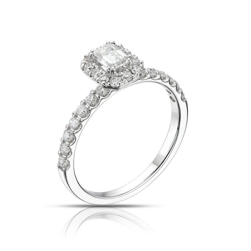 Engagement Ring 18ct White Gold Emerald Halo 0.75ct Diamond Ring