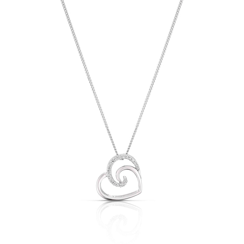 9ct White Gold Diamond Heart Swirl Pendant